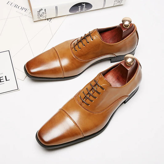 zapatos de vestir de moda de negocios para hombres, zapatos Oxford de cuero para boda, traje de oficina con cordones, zapatos casuales para hombres, zapatos formales de lujo