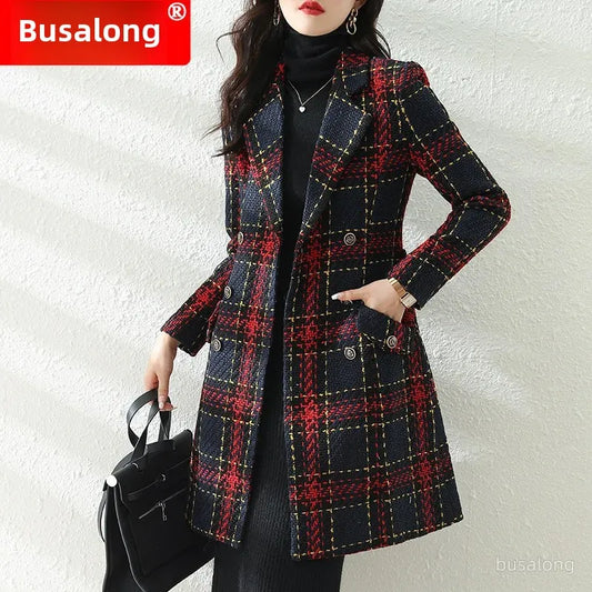 Busalong Invierno Estilo Coreano Abrigo Largo Profesional Abrigo Mujer Traje Cuello Chaqueta Cortavientos Uniforme de Trabajo