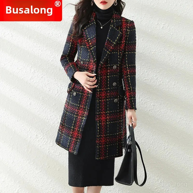 Busalong Invierno Estilo Coreano Abrigo Largo Profesional Abrigo Mujer Traje Cuello Chaqueta Cortavientos Uniforme de Trabajo