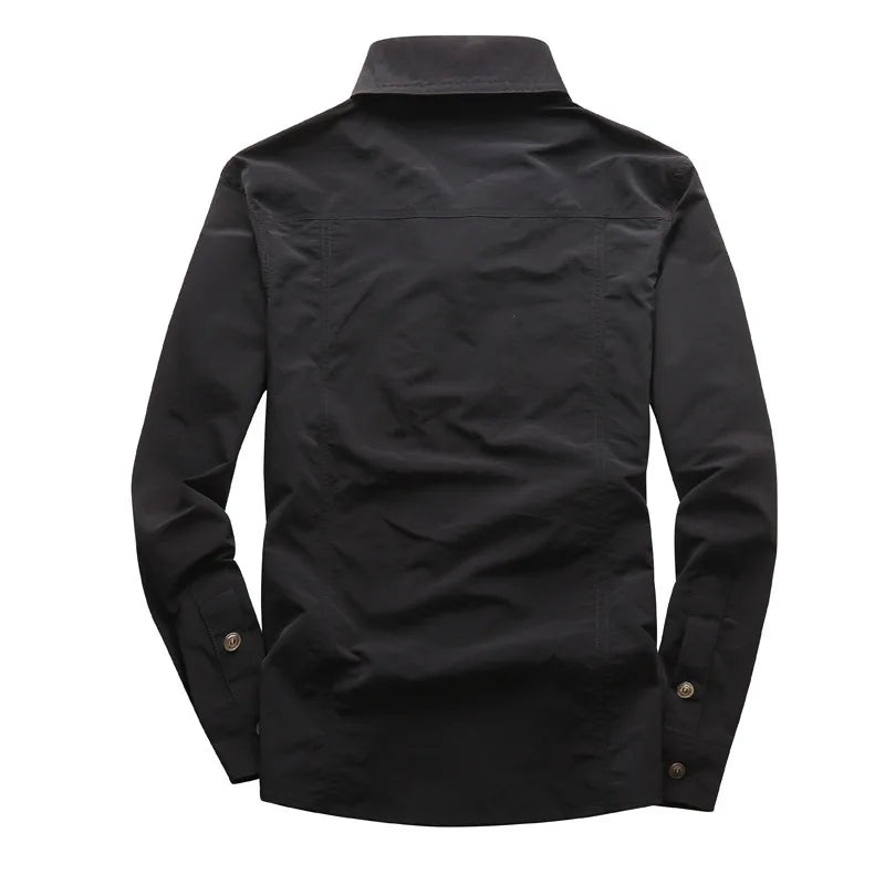 Otoño Hombre Camisa Cargo Militar Poliéster Manga Larga