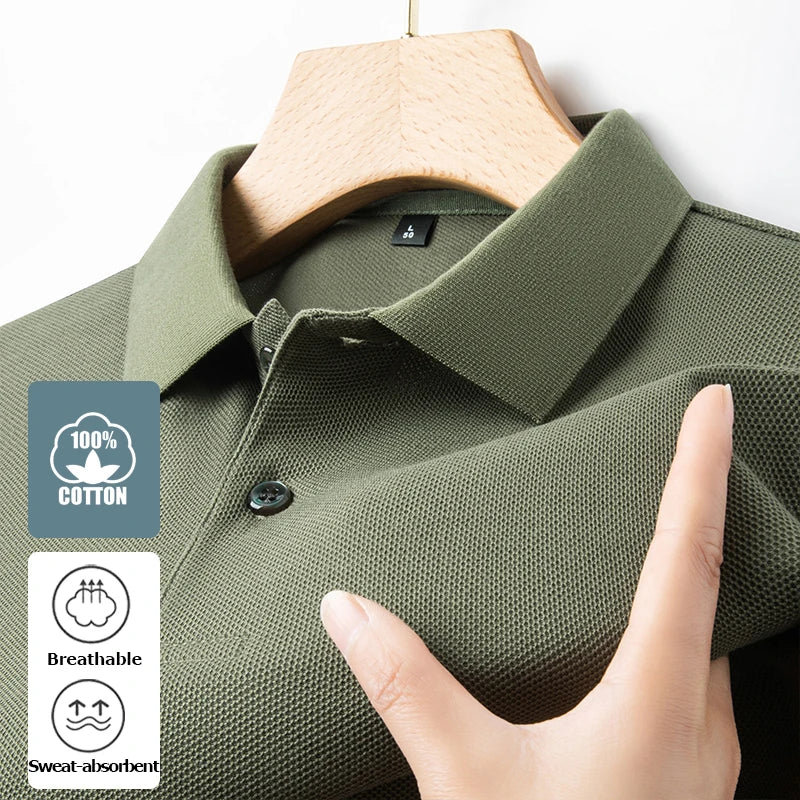 Men's 100% Cotton Polo Shirt -2024 Summer Fashion Casual Short Sleeve, Breathable Lapel Tee,10 Colors, Ideal for Golf and Sports